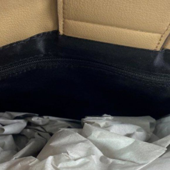 Tahari Womens Sand/Gray Striped Vegan Leather Double Handle Satchel Tote Handbag - Picture 6 of 6